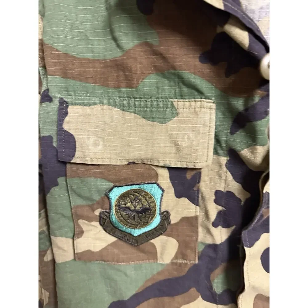 US Air Force Jacket Mens Small Short Woodland Camo Hot Weather Combat Patches